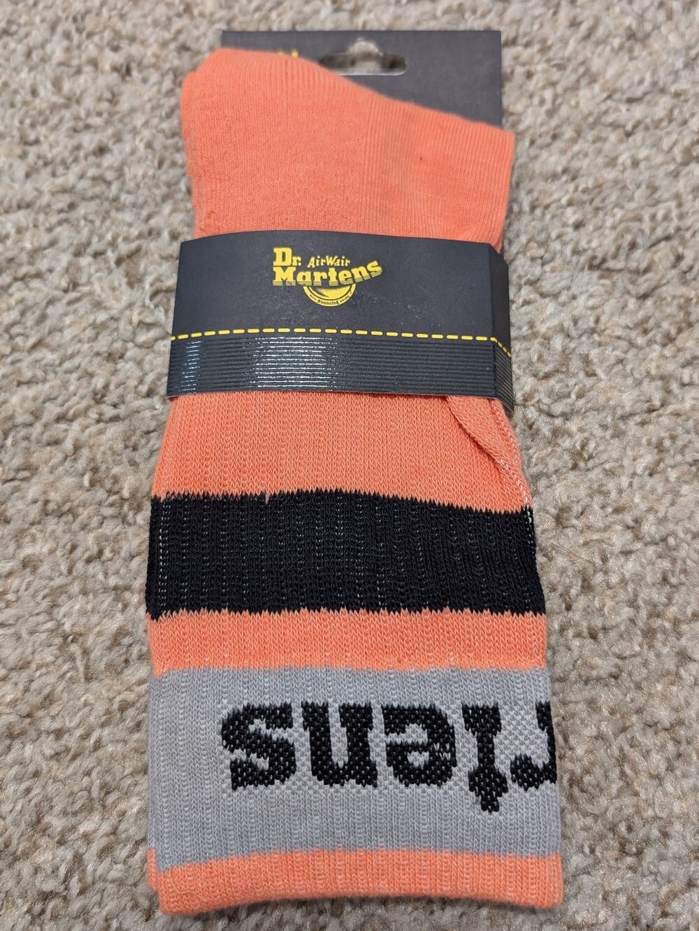 Dr. Martens Men’s Coral & Black Stripe Crew Socks